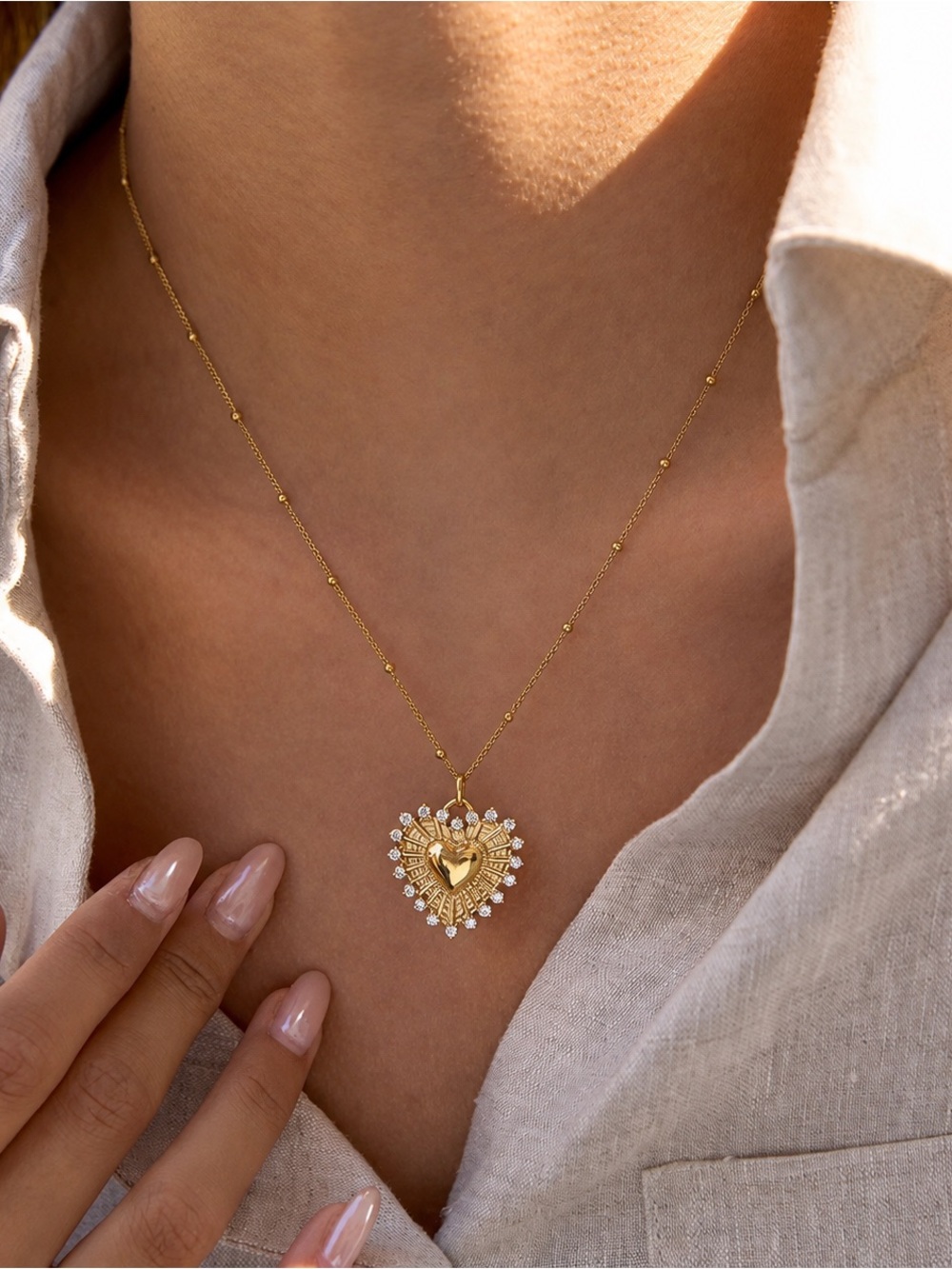 18K Gold Plated Cubic Zirconia Heart Necklace
